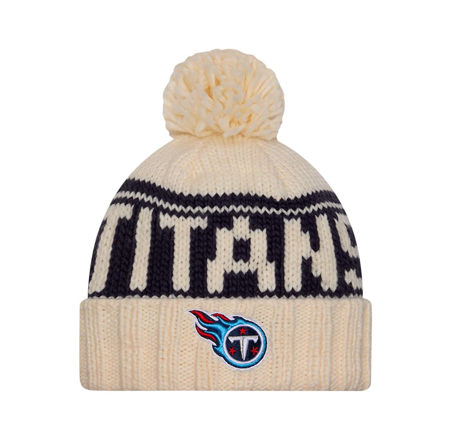 Women's Cream Tennessee Titans 2024 Sideline Cuffed Knit Hat with Pom