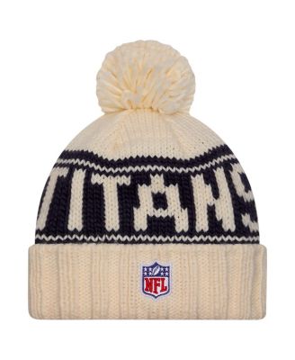 Женская кремовая шапка Tennessee Titans 2024 от New Era, вязаная шапка с манжетами по бокам и помпоном