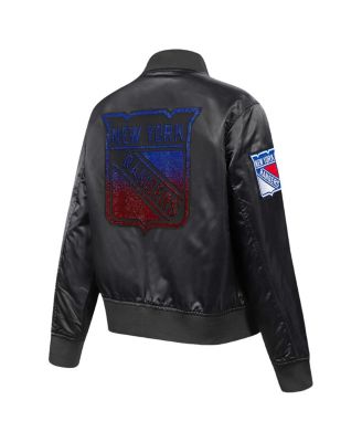 Женская черная куртка Pro Standard New York Rangers со стразами и драгоценными камнями из атласа на полной застежке