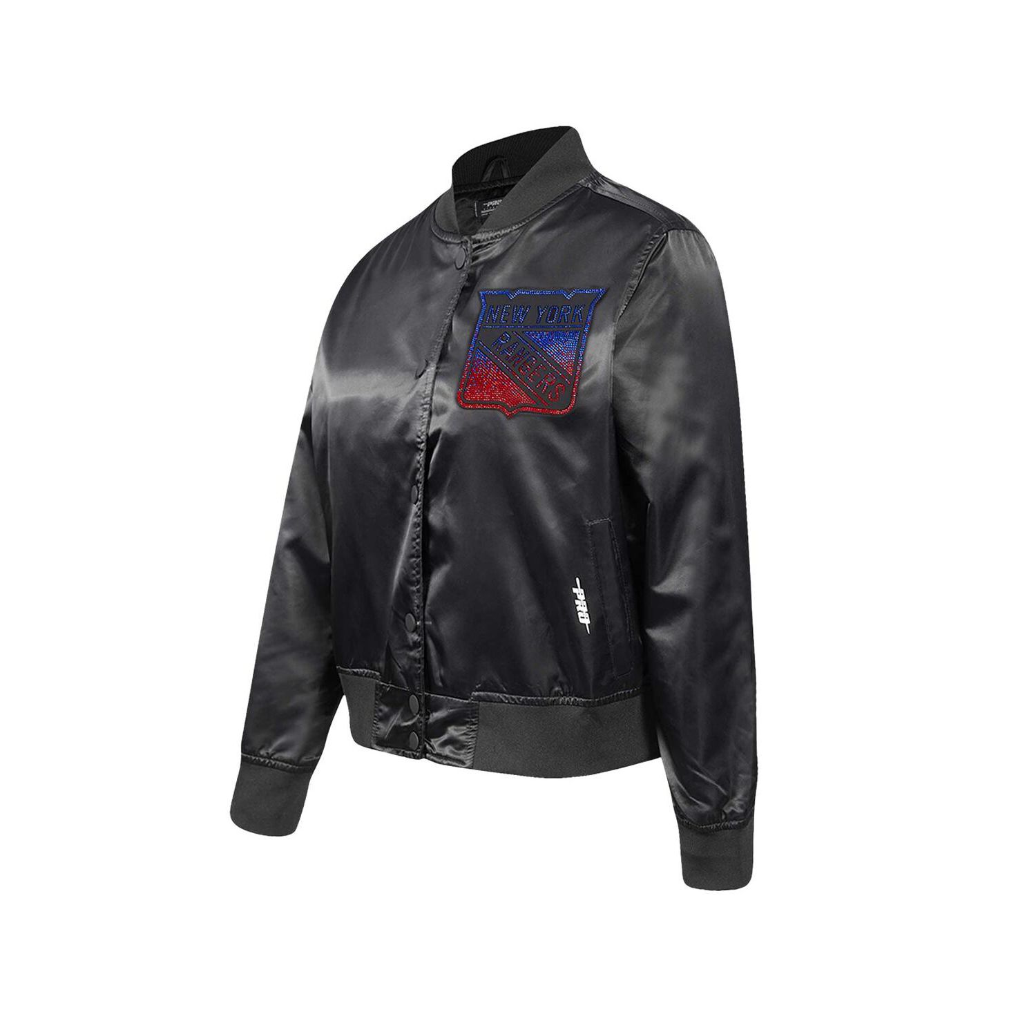 Women's Black New York Rangers Rhinestone Jewels Satin Full-Snap Jacket