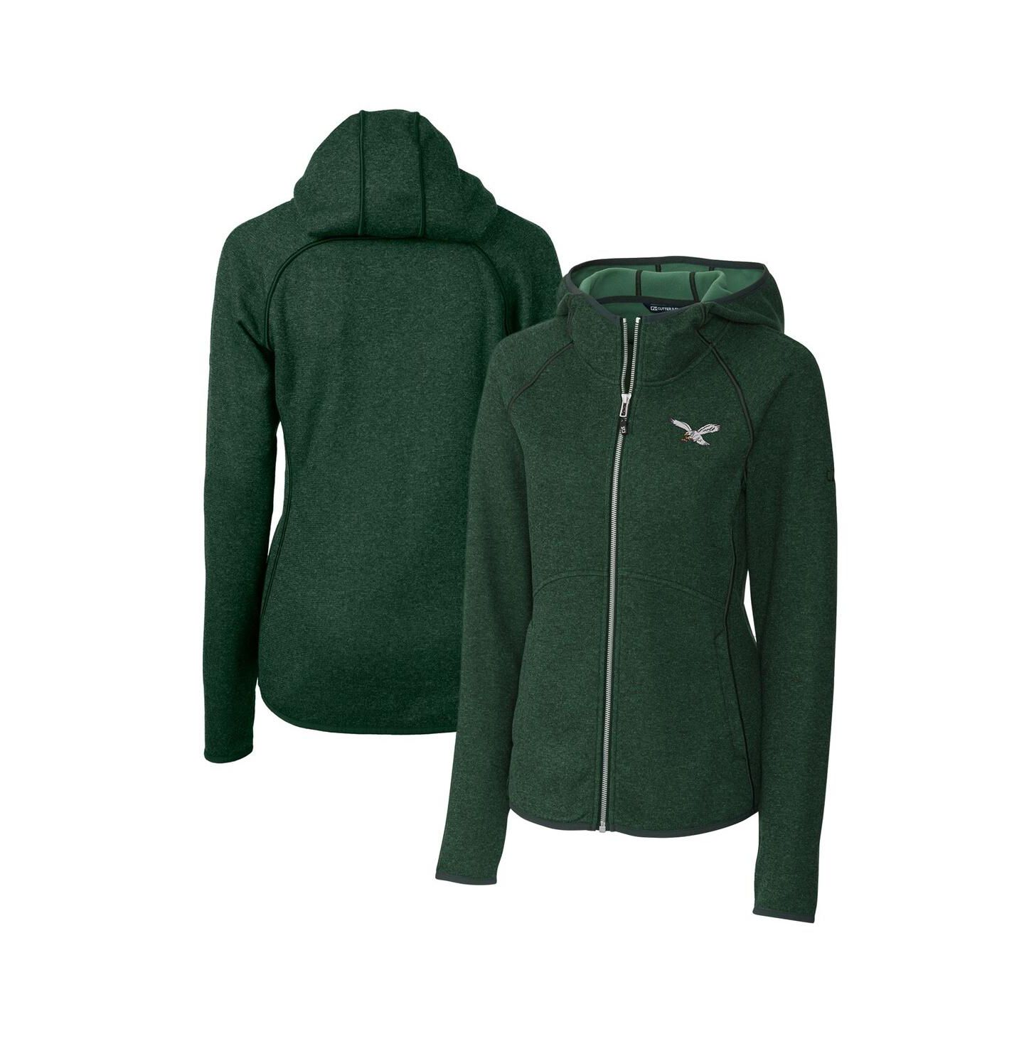 Женское худи Cutter & Buck Green Philadelphia Eagles Gridiron Classics Logo Mainsail Sweater Knit Full-Zip — фото 1