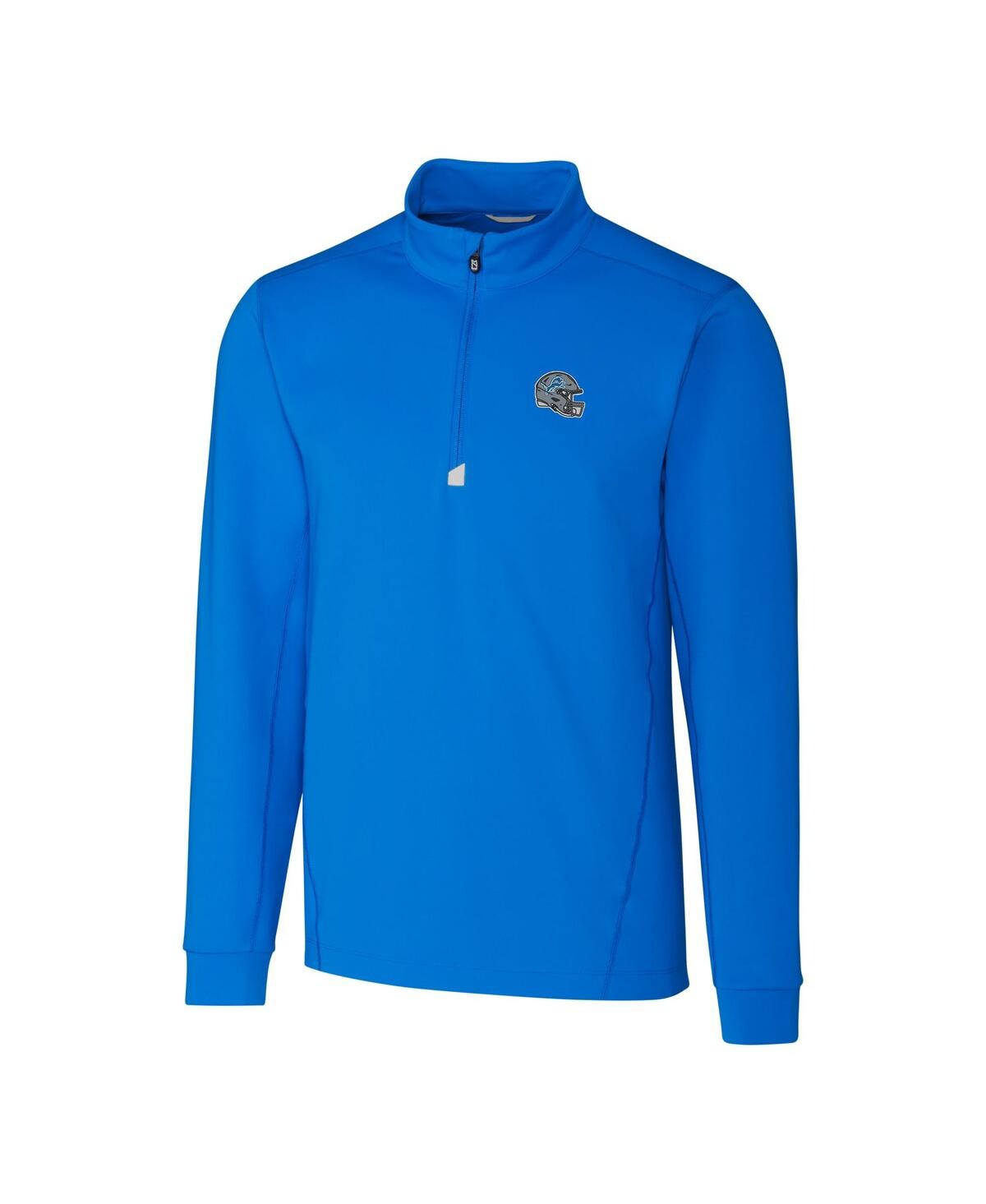 Cutter & Buck Men's Blue Detroit Lions Helmet Traverse Stretch Quarter-zip Pullover Top In Blue