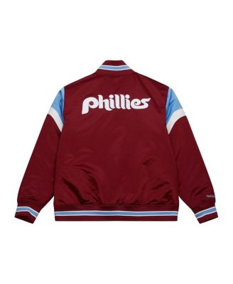 Мужская атласная куртка Mitchell & Ness бордового цвета Philadelphia Phillies Heavyweight на пуговицах спереди с полной застежкой