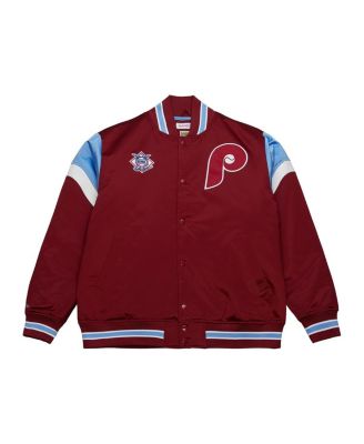 Men's Burgundy Philadelphia Phillies Heavyweight Button Front Satin Full-Snap Jacket