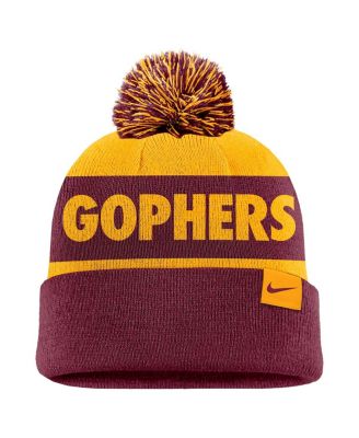 Мужская вязаная шапка Nike Minnesota Golden Gophers Peak с манжетами и помпоном в золотисто-гранатовую полоску
