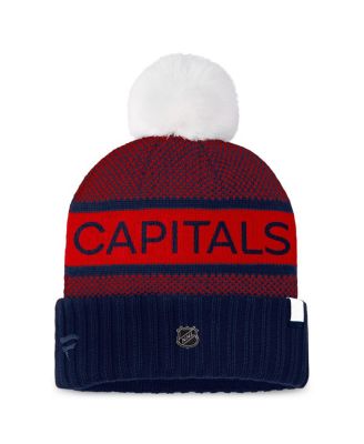 Женская темно-красная вязаная шапка Fanatics Washington Capitals Authentic Pro Rink с манжетами и помпоном
