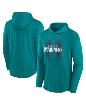 Nike - Men's Aqua Seattle Mariners Team Letterman Performance Hooded Long Sleeve T-Shirt