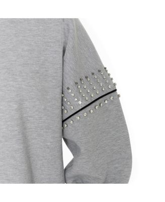 Форумчане Couture женские золы Детройт Лайонс горный хрусталь падение плечо негабаритных флис пуловер толстовка