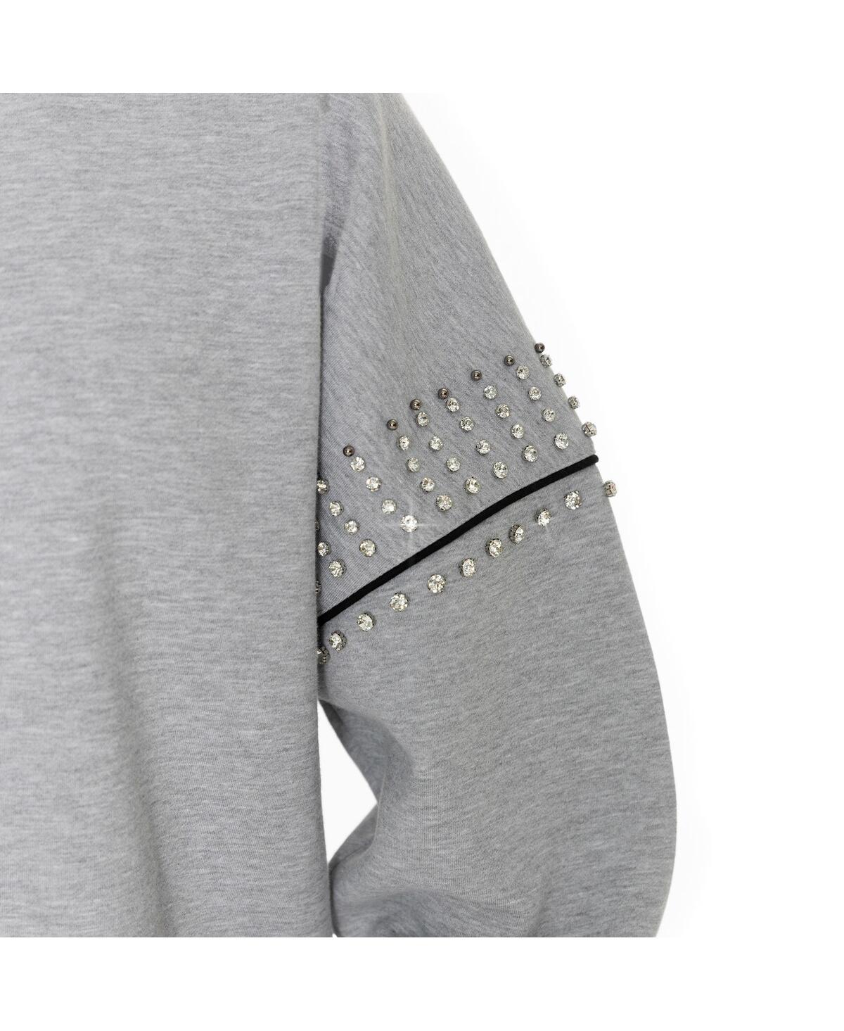 GAMEDAY COUTURE WOMEN'S ASH DETROIT LIONS RHINESTONE DROP SHOULDER OVERSIZED FLEECE PULLOVER SWEATSHIRT 