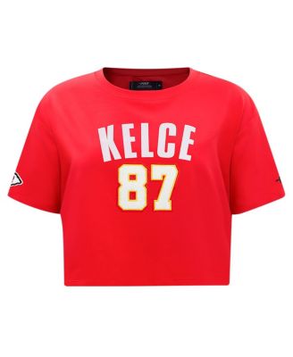 Women's Travis Kelce Red Kansas City Chiefs Player Name Number Cropped Boxy T-Shirt