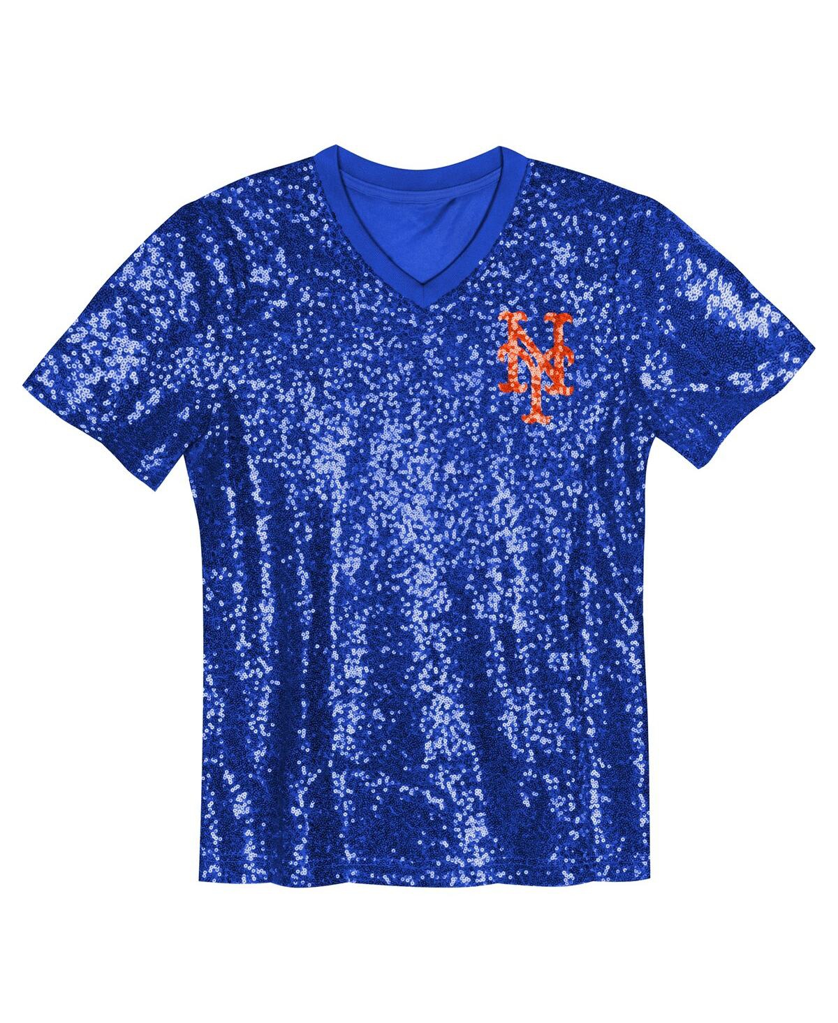 Outerstuff Juniors Francisco Lindor Royal New York Mets Name Number Sequin V-neck Top In Royal
