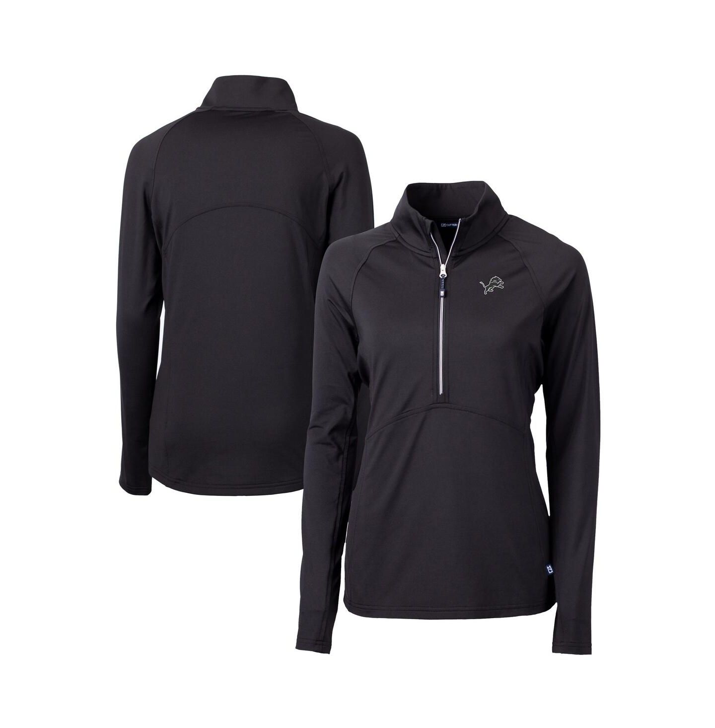 Женский свитер Cutter & Buck Black Detroit Lions Adapt Knit Stretch Half-Zip Pullover Top — фото 1