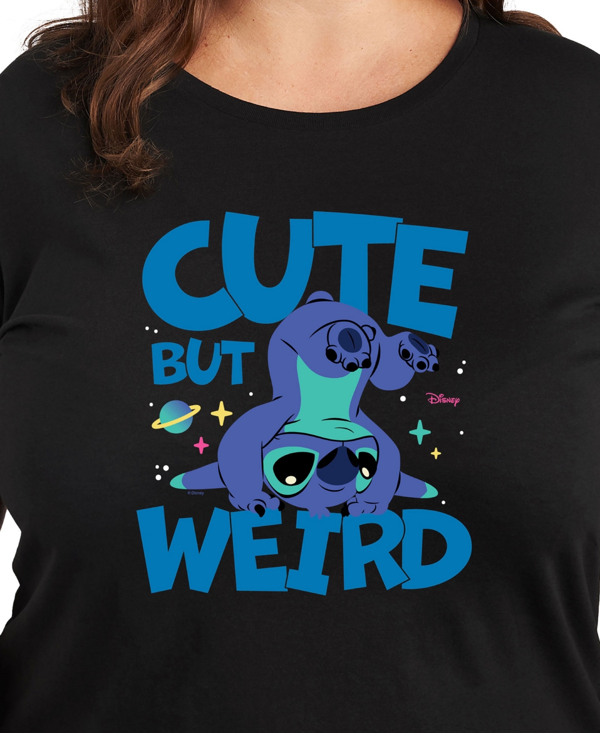 Hybrid Apparel Trendy Plus Size Lilo And Stitch Core Graphic Crew Neck T-shirt In Black