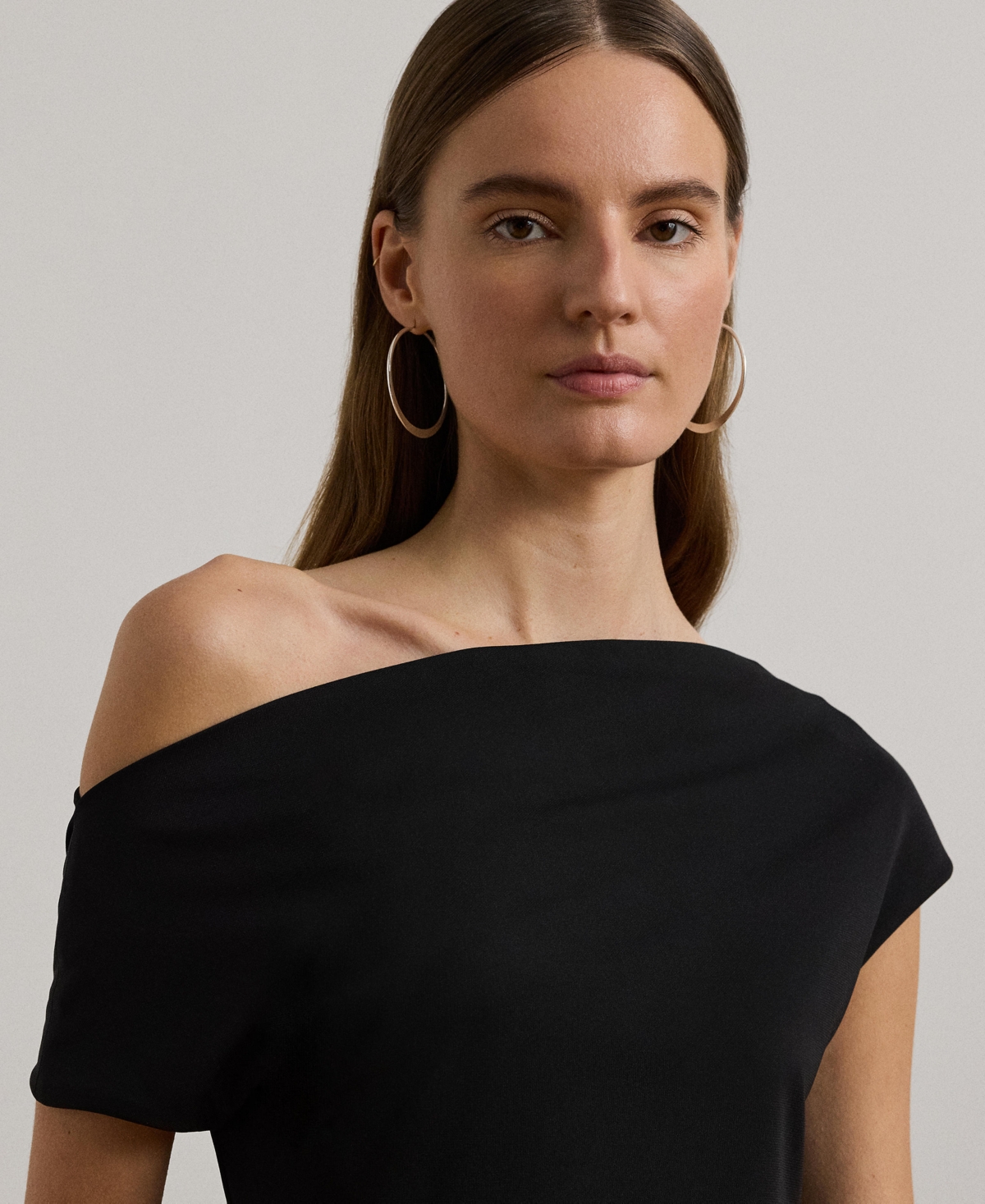 Shop Ralph Lauren Women's Jersey Asymmetrical Off-the-shoulder Top In Black