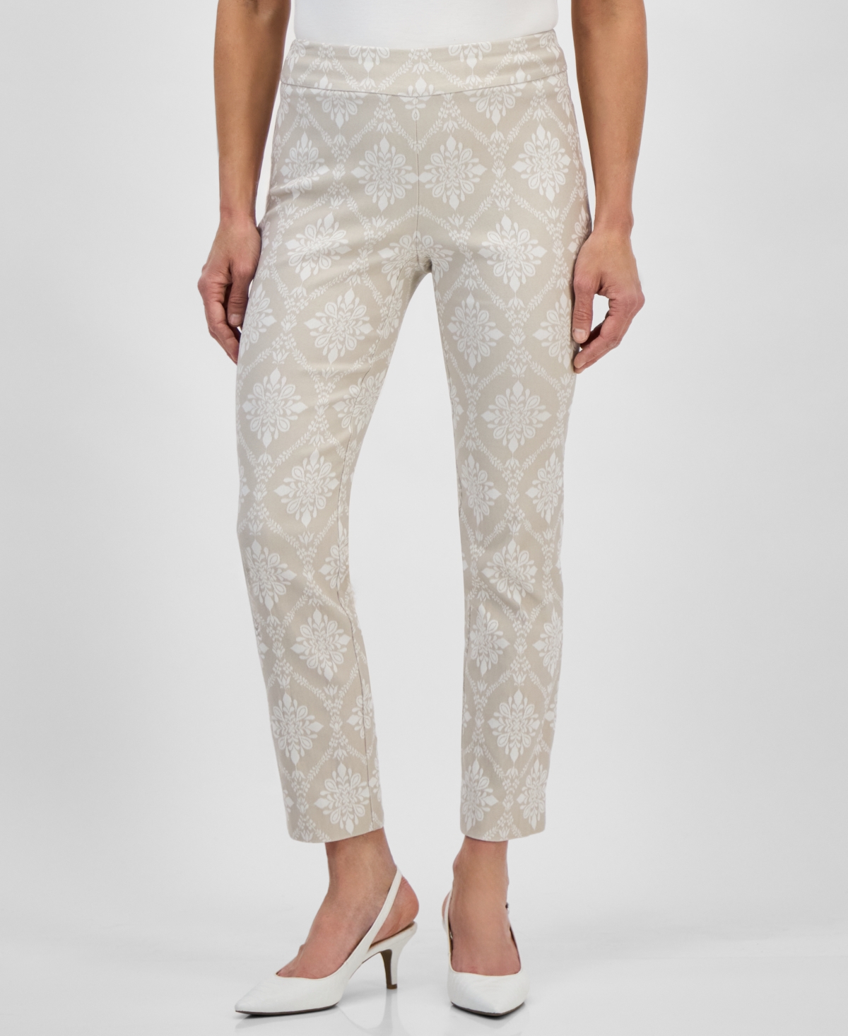 Jm Collection Petite Jacquard Medallion-print Pull-on Pants, Exclusively At Macy's In Stonewall