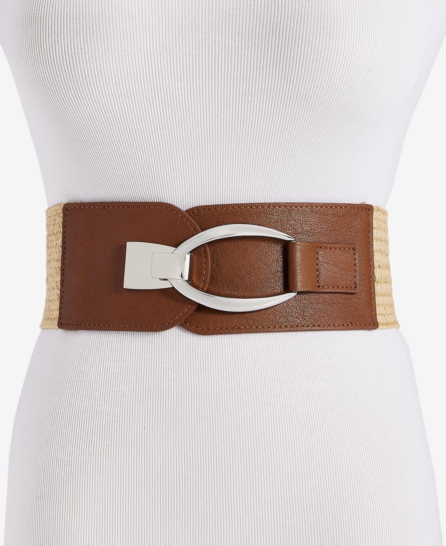 Женский ремень I.N.C. International Concepts Stretch Straw Oval & Hook Belt, цвет: Натуральный коньячный — фото 1