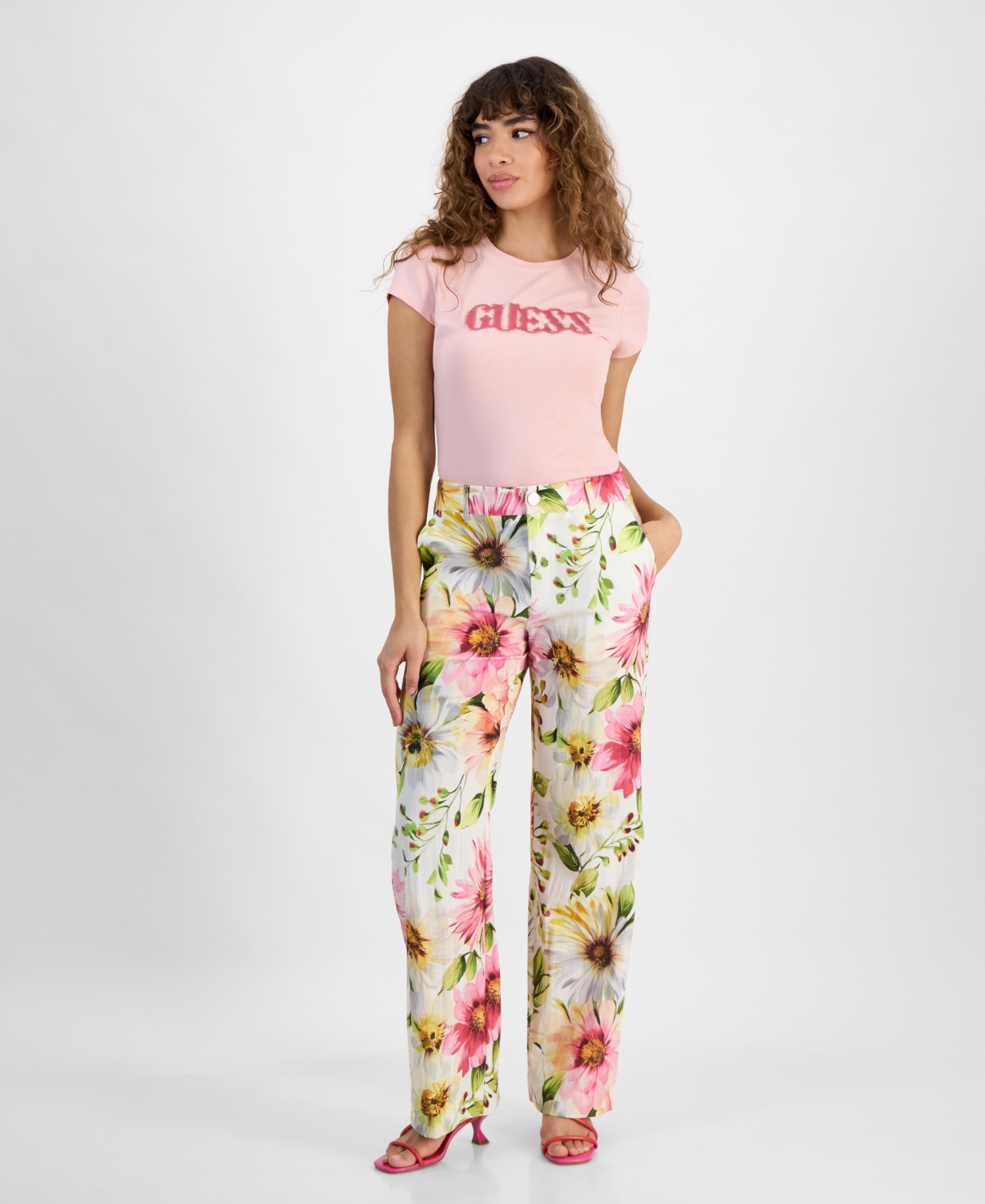 Women's Colette Floral-Print Straight-Leg Pants - Painted Daisies Print