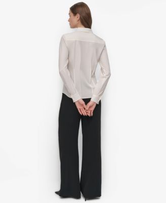 Women's Button-Front Collared Fitted Blouse