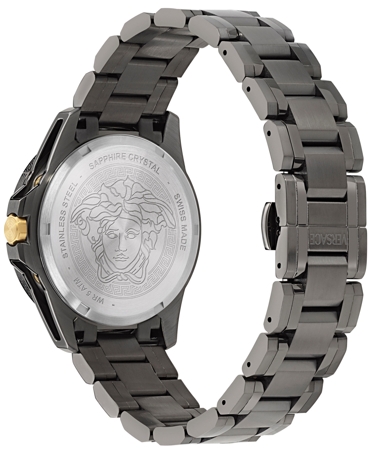 Versace Men's Swiss V-galaxy Moonphase Gunmetal Ion Plated Bracelet Watch 43mm In Gun