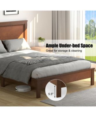 Bed Frame Platform Slat High Headboard Bedroom with Rubber Wood Leg