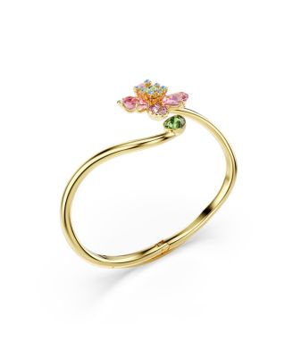 Idyllia Mixed Cuts Flower Multicolored Gold-Tone Plated Bangle Bracelet