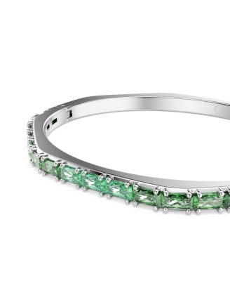 Matrix Baguette Cut Green Rhodium Plated Bangle Bracelet