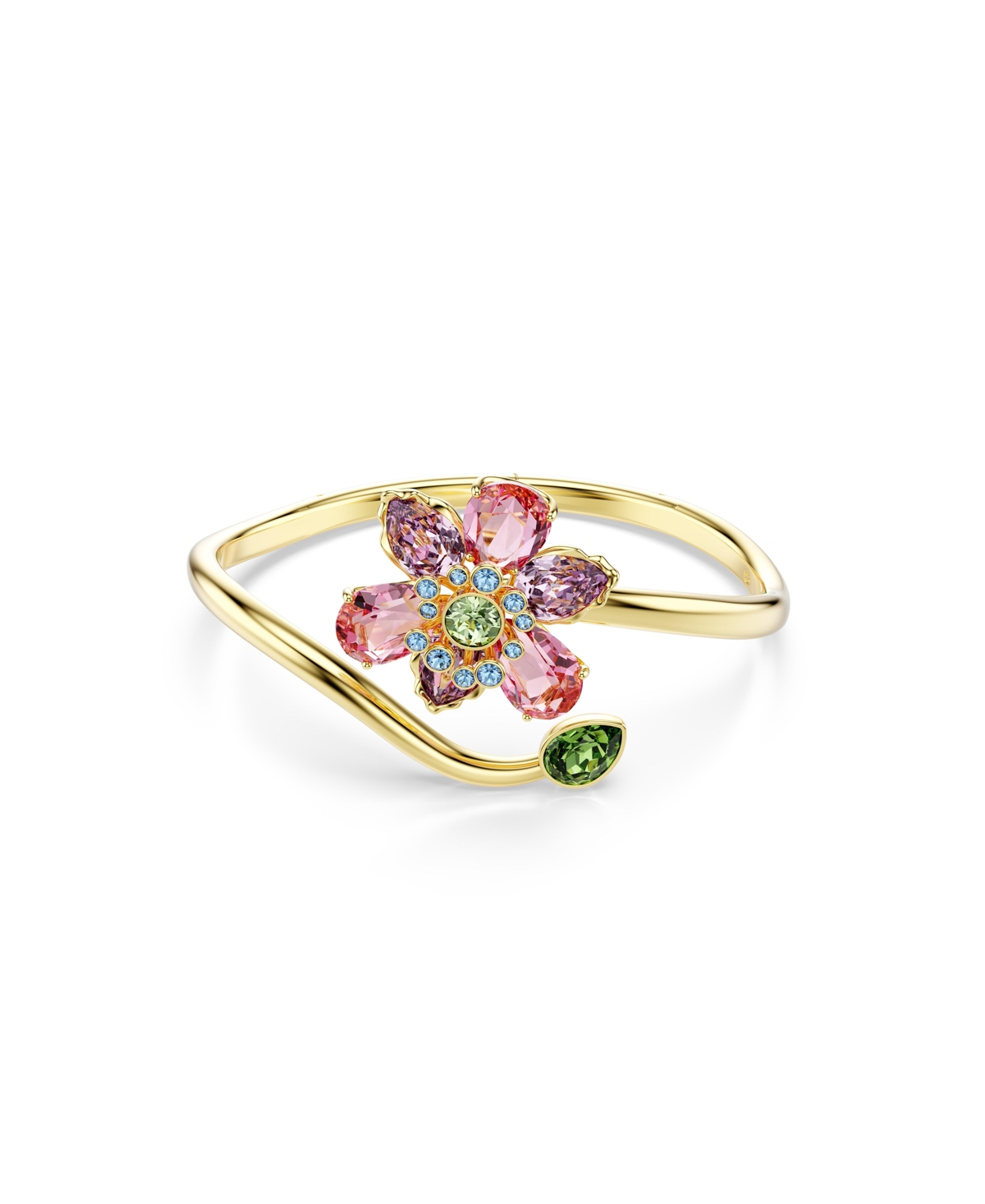 SWAROVSKI IDYLLIA MIXED CUTS FLOWER MULTICOLORED GOLD-TONE PLATED BANGLE BRACELET 