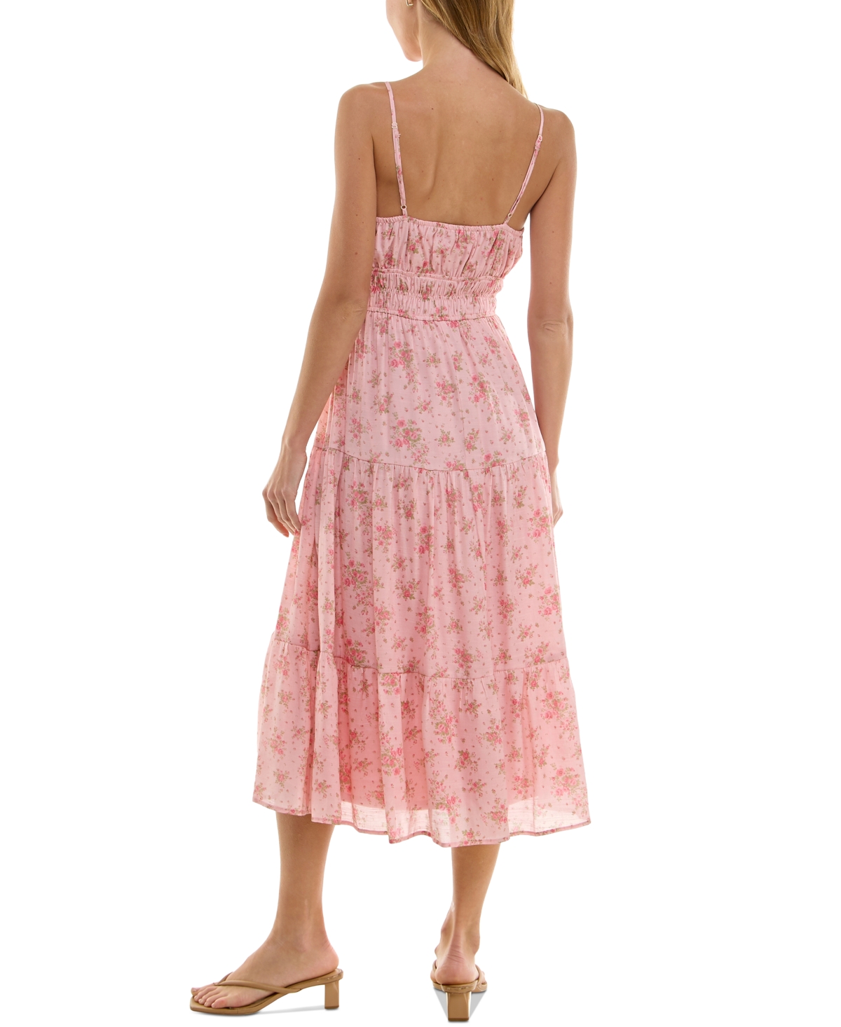 Trixxi Juniors' Floral-print Tiered Midi Dress In Pink