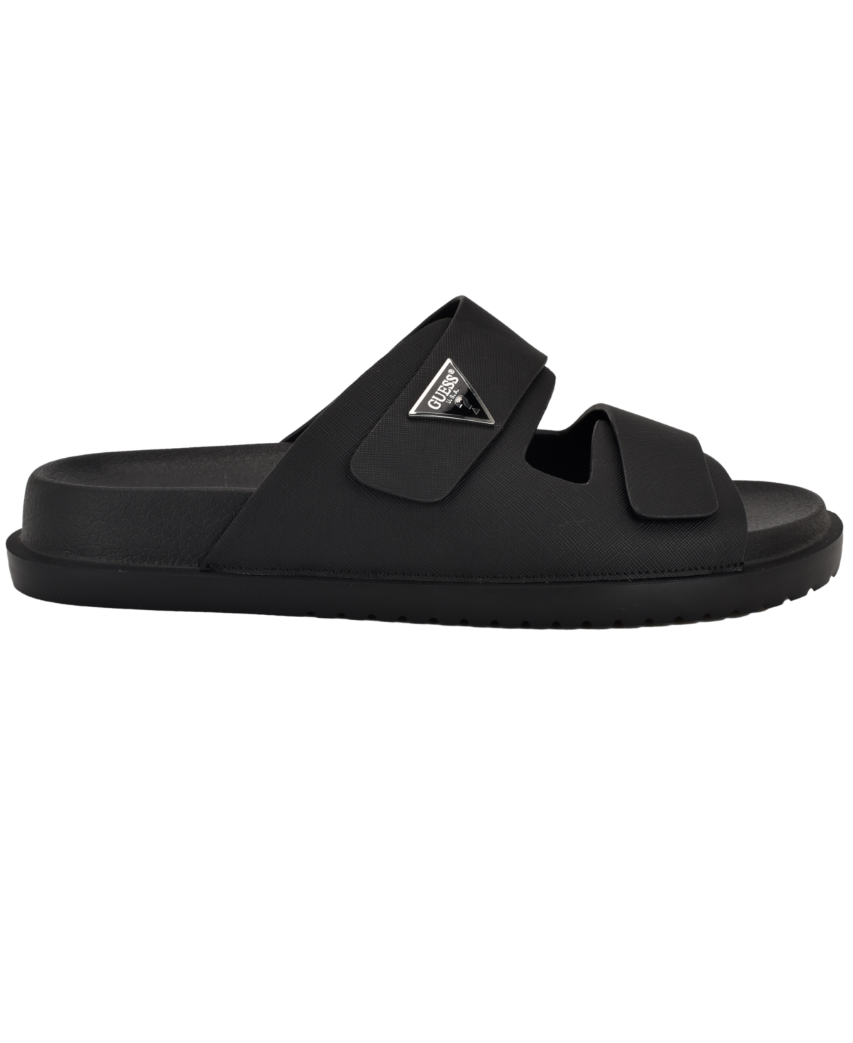 Guess Men's Visel Branded Slip On Fashion Slides In Black Saffiano Texture