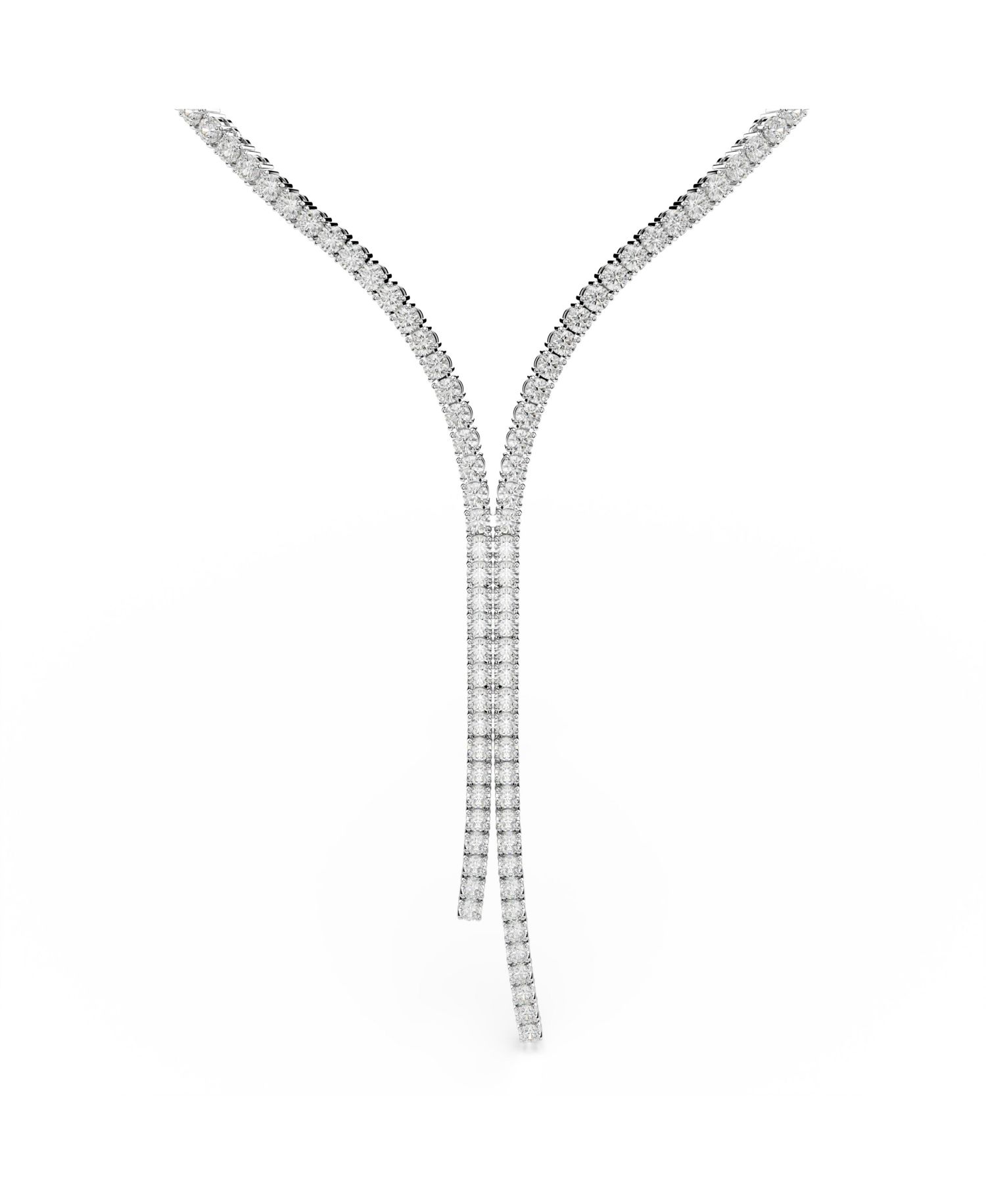 Matrix Round Cut White Rhodium Plated Y Necklace