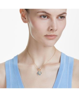 Idyllia Mixed Cuts Flower Blue Gold-Tone Plated Pendant Necklace