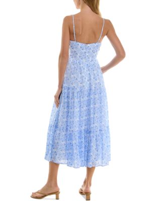 Juniors' Floral-Print Keyhole Midi Dress