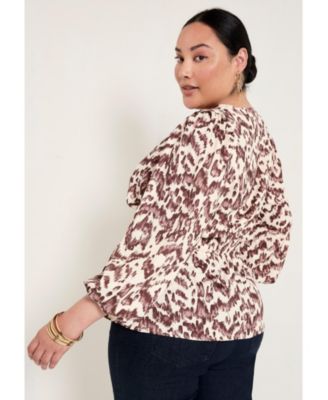 Июнь + Vie Плюс размер Июнь + Vie Блузка с баской и пышными рукавами