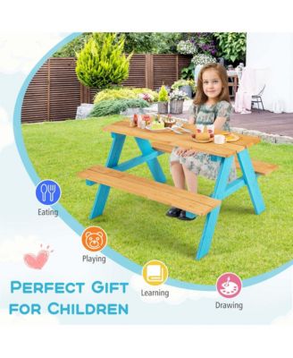 Kids Picnic Table Set Children Outdoor Wooden Table with Bench Seats Backyard