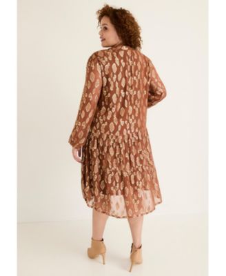 Июнь + Vie Плюс размер Июнь + Vie Коралиновое платье из жоржета с металлическим принтом