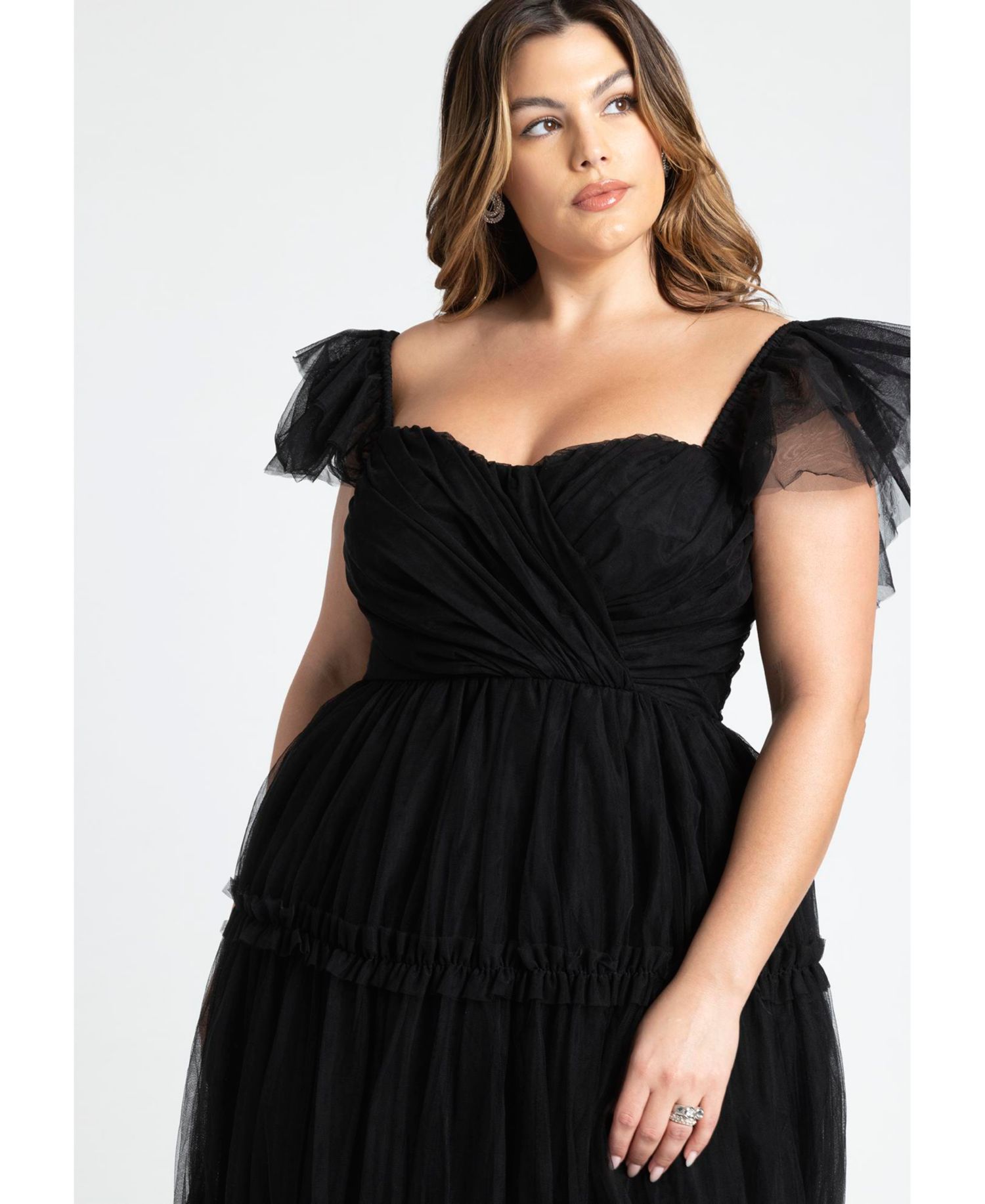 Women's Flutter-Sleeve Tulle Midi Dress