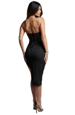 Женское миди-платье без бретелек с корсетом из кристаллов Swarovski от Bebe