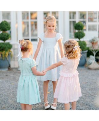 Toddler Girls Sateen Cap Sleeve Special Occasion Smocked Flower Dress