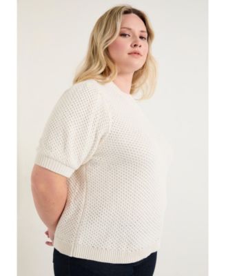 Джун + Ви Плюс размер Джун + Ви Вязаный свитер с пышными рукавами