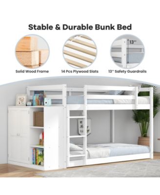 Bunk Bed with Convertible Bookcase and Ladder, Space-Saving Design for Kids' Rooms