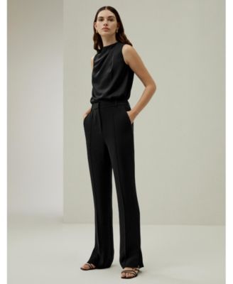 Women's Silk Straight Leg Trousers with Side Slit