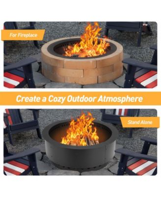 Round Smokeless Fire Pit Ring, 36 Inch Double Layer Heavy Duty Metal Fire Pit Insert Liner for Outside DIY Campfire Above or In-Ground, Black