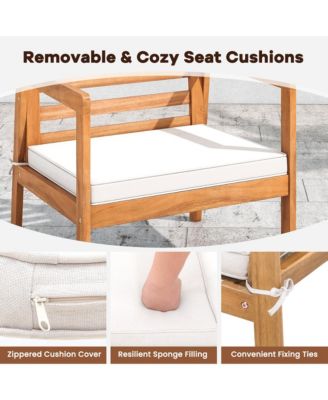 4 PCS Wood Patio Furniture Set w/ Soft Seat Cushions Solid Acacia Wood Frame