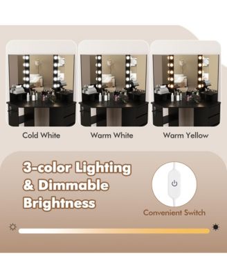 Corner Vanity Desk Cosmetic Vanity Station with LED Mirror,& Power Outlets