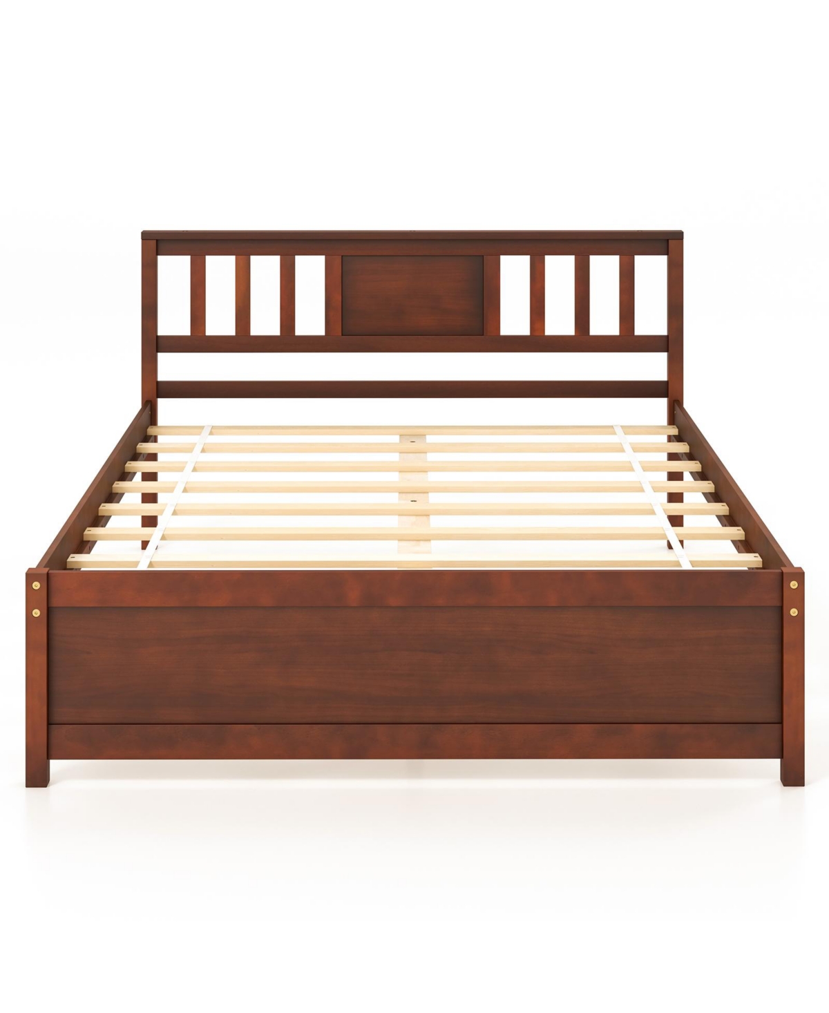 Wooden Platform Bed with Headboard and Slat Support
