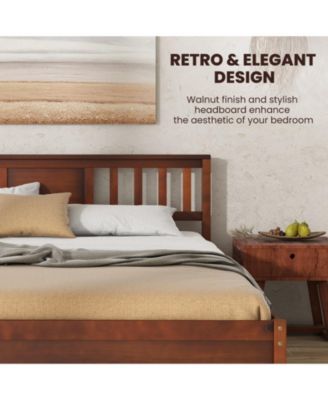 Wood Platform Bed Frame with Headboard and Slats, No Box Spring Needed