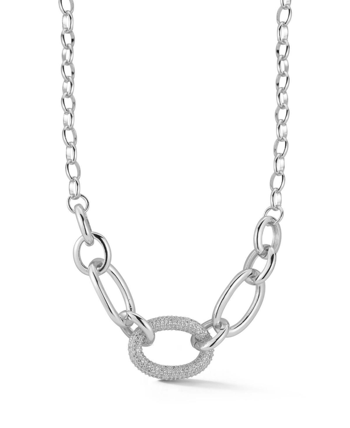Gold Plated Bold Chain Link Necklace with Crystals - Silver
