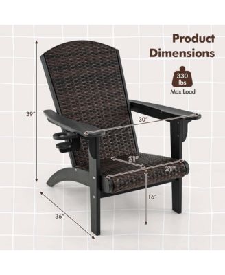 Patio Adirondack Chair with Rattan Padded Seat Wide Armrests & Hidden Cupholder