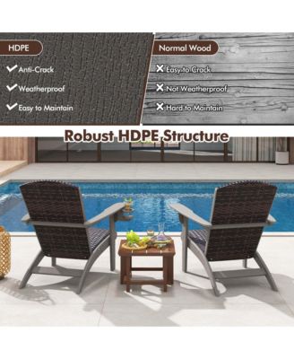 Patio Adirondack Chair with Rattan Padded Seat Wide Armrests & Hidden Cupholder