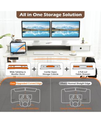 55"x 24" Electric Standing Desk with 2 Drawers Monitor Stand Storage Shelf
